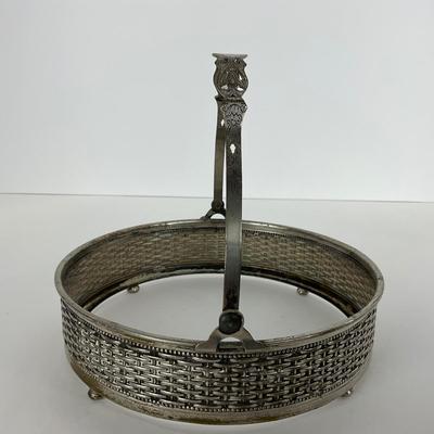 -67- GLASSWARE | Divided Clear Glass Dish With Metal Holder & Handle