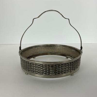 -67- GLASSWARE | Divided Clear Glass Dish With Metal Holder & Handle