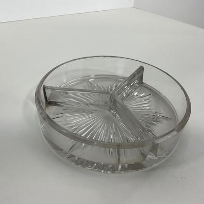 -67- GLASSWARE | Divided Clear Glass Dish With Metal Holder & Handle