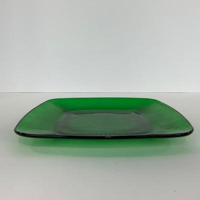 -68- GLASSWARE | Anchor Hocking Glass Co. | Forest Green Square Plates