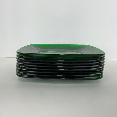 -68- GLASSWARE | Anchor Hocking Glass Co. | Forest Green Square Plates