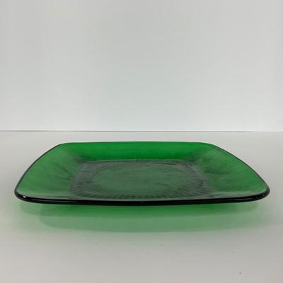 -68- GLASSWARE | Anchor Hocking Glass Co. | Forest Green Square Plates