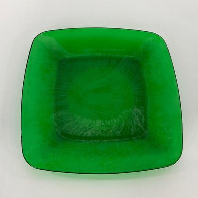 -68- GLASSWARE | Anchor Hocking Glass Co. | Forest Green Square Plates
