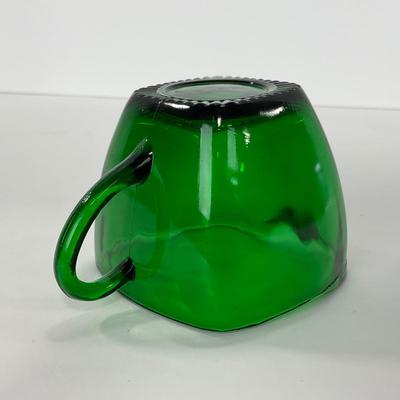 -69- GLASSWARE | Anchor Hocking Glass Co. Forest Green | Small Plates & Creamers