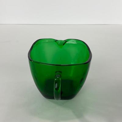 -69- GLASSWARE | Anchor Hocking Glass Co. Forest Green | Small Plates & Creamers