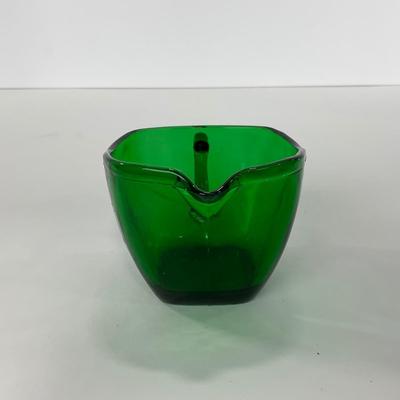 -69- GLASSWARE | Anchor Hocking Glass Co. Forest Green | Small Plates & Creamers