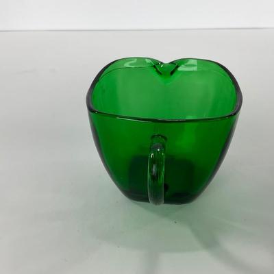 -69- GLASSWARE | Anchor Hocking Glass Co. Forest Green | Small Plates & Creamers