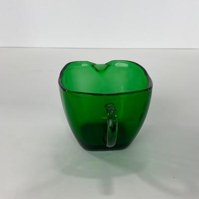 -69- GLASSWARE | Anchor Hocking Glass Co. Forest Green | Small Plates & Creamers