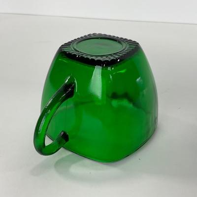 -69- GLASSWARE | Anchor Hocking Glass Co. Forest Green | Small Plates & Creamers