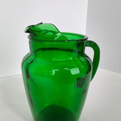 -71- GLASSWARE | Anchor Hocking Glass Co. | Forest Green Pitcher & Glass