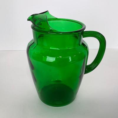-71- GLASSWARE | Anchor Hocking Glass Co. | Forest Green Pitcher & Glass