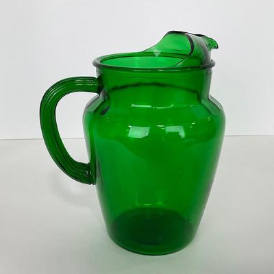 -71- GLASSWARE | Anchor Hocking Glass Co. | Forest Green Pitcher & Glass
