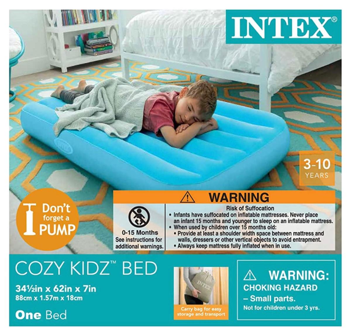 Intex Kid’s Blow Up Mattress with Blow Up Pillow and Storage Pouch