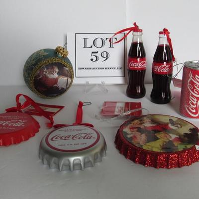 Lot of Older Coca Cola Christmas Ornaments