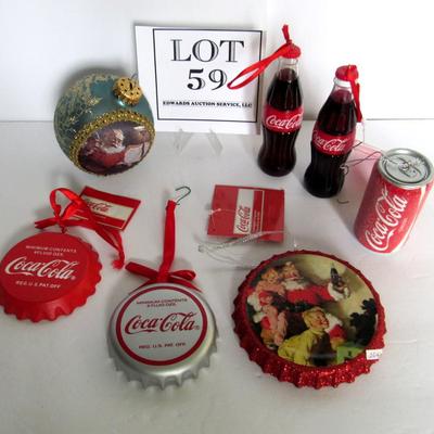 Lot of Older Coca Cola Christmas Ornaments