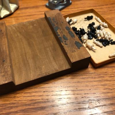 Vintage Mini Travel Chess (incomplete), Mini Balenciaga Perfume Empty Bottle & Hurdy Gurdy Wind Music Box -Lot 426