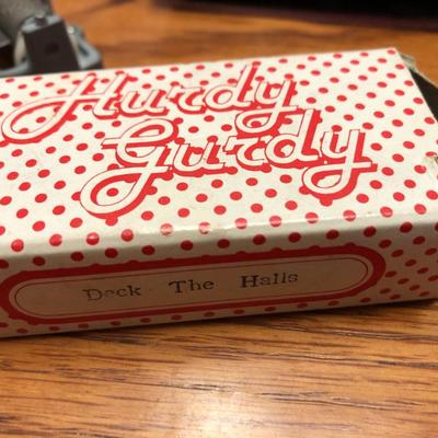 Vintage Mini Travel Chess (incomplete), Mini Balenciaga Perfume Empty Bottle & Hurdy Gurdy Wind Music Box -Lot 426