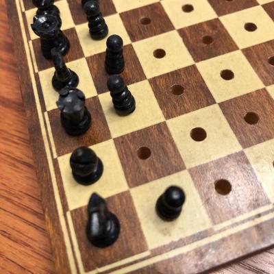 Vintage Mini Travel Chess (incomplete), Mini Balenciaga Perfume Empty Bottle & Hurdy Gurdy Wind Music Box -Lot 426