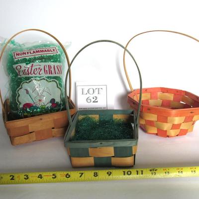 3 Nice Old Woven Splint Like Wood Easter Baskets and Older Grass