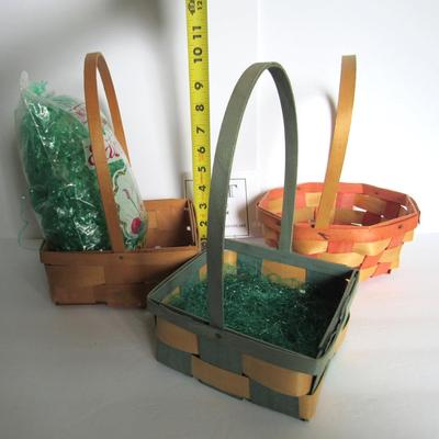 3 Nice Old Woven Splint Like Wood Easter Baskets and Older Grass