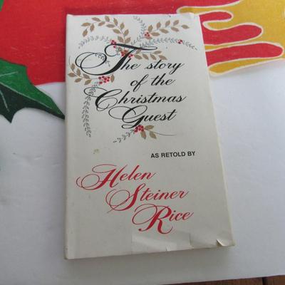 Misc Lot of Christmas Decor, Santa Head Ice Cube Tray, Book, and Roll of Christmas Stickers