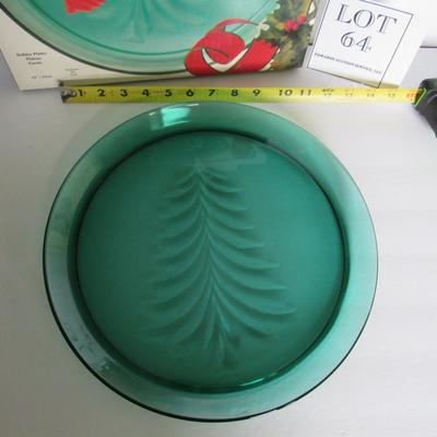 Super Teal Color Indiana Glass Co Christmas Tree Cookie or Serving Tray