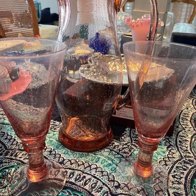 Pink Glass Pitcher and Glass set