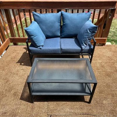 PATIO LOVE SEAT AND 2 TIER TABLE