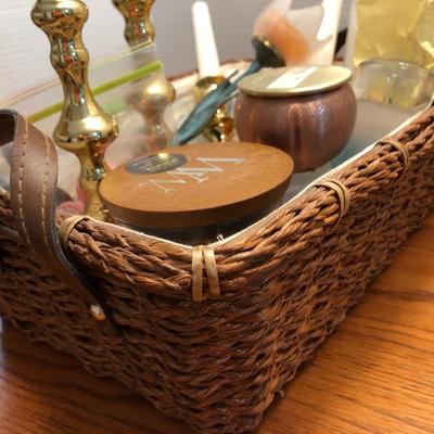 Candle Lot: Candles, Candle Holders & Basket -Lot 439
