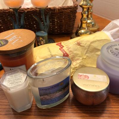 Candle Lot: Candles, Candle Holders & Basket -Lot 439