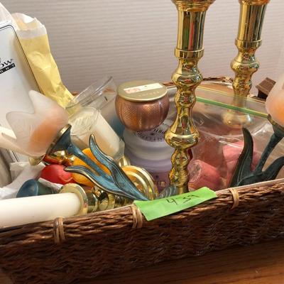 Candle Lot: Candles, Candle Holders & Basket -Lot 439