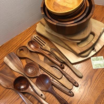 Wooden Kitchen Utensils, Bowls & Cutting Boards -Lot 440