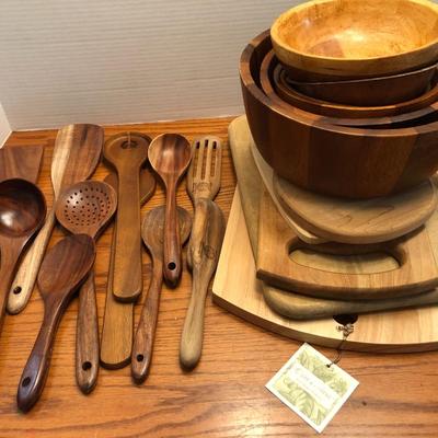 Wooden Kitchen Utensils, Bowls & Cutting Boards -Lot 440