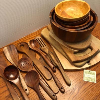 Wooden Kitchen Utensils, Bowls & Cutting Boards -Lot 440