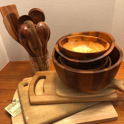 Wooden Kitchen Utensils, Bowls & Cutting Boards -Lot 440