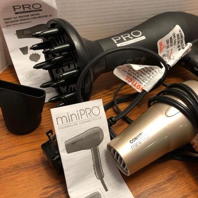 CONAIR Mini Pro Tourmaline Ceramic Styler & PRO Beauty Tools IONIC AC Motor Dryer w/ Attachments TESTED -Lot 449