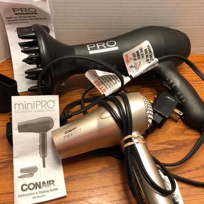 CONAIR Mini Pro Tourmaline Ceramic Styler & PRO Beauty Tools IONIC AC Motor Dryer w/ Attachments TESTED -Lot 449