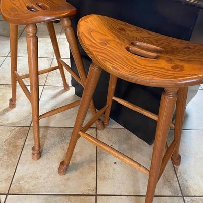 Amish Solid Oak Wood Saddle Seat Bar/Counter Stool Vintage Rustic Country