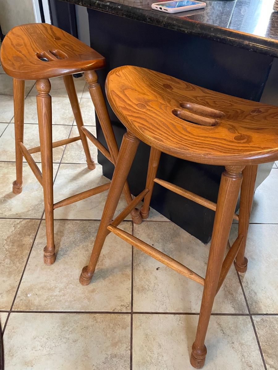 Amish Solid Oak Wood Saddle Seat Bar Counter Stool Vintage Rustic Country