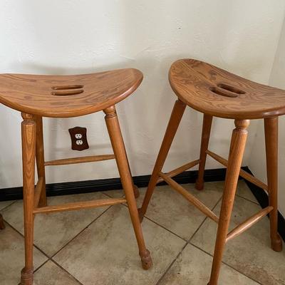 Amish Solid Oak Wood Saddle Seat Bar/Counter Stool Vintage Rustic Country
