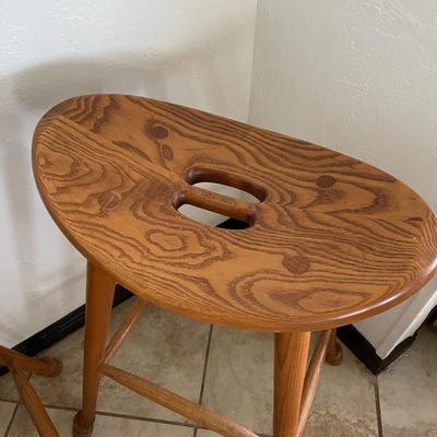 Amish Solid Oak Wood Saddle Seat Bar/Counter Stool Vintage Rustic Country