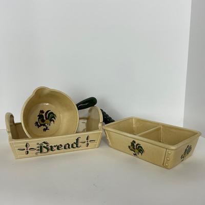 -78- DISHES | Rooster Metlox Poppytrail California Pottery | Bread, Divided Dish, & Handled Dish