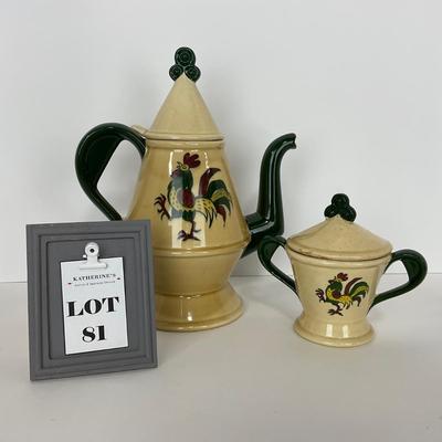 -81- DISHES | Rooster Metlox Poppytrail California Pottery | Lidded Teapot & Sugar