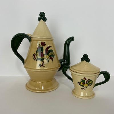 -81- DISHES | Rooster Metlox Poppytrail California Pottery | Lidded Teapot & Sugar