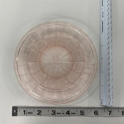 -84- GLASSWARE | Doric Jeanette Glass Co. | Pink Depression Footed Cake Plate, Small Plates, & Sherbet
