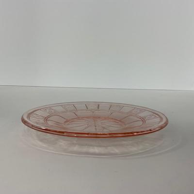 -84- GLASSWARE | Doric Jeanette Glass Co. | Pink Depression Footed Cake Plate, Small Plates, & Sherbet