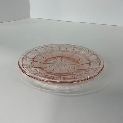 -84- GLASSWARE | Doric Jeanette Glass Co. | Pink Depression Footed Cake Plate, Small Plates, & Sherbet