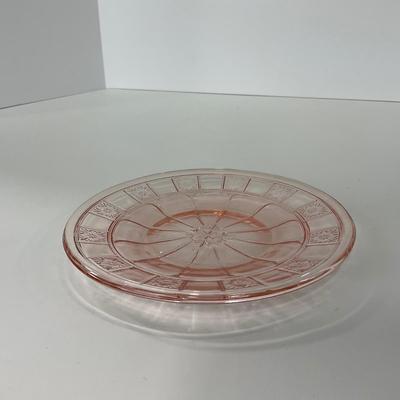 -84- GLASSWARE | Doric Jeanette Glass Co. | Pink Depression Footed Cake Plate, Small Plates, & Sherbet