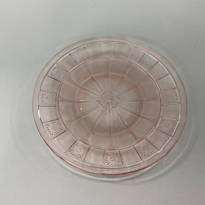 -84- GLASSWARE | Doric Jeanette Glass Co. | Pink Depression Footed Cake Plate, Small Plates, & Sherbet