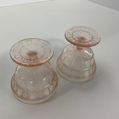 -84- GLASSWARE | Doric Jeanette Glass Co. | Pink Depression Footed Cake Plate, Small Plates, & Sherbet
